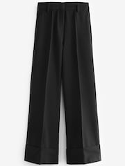 Schwarz - Tailored-Hose mit weitem Bein und Umschlag - Bild 5 von 5