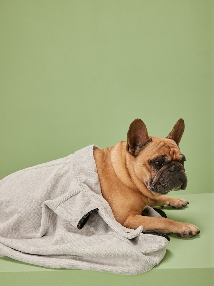 Grey Zipped Dog Drying Towel - Image 1 of 5