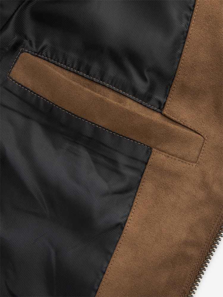 Tan Brown Faux Suede Biker Jacket - Image 10 of 10