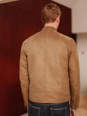 Tan Brown Faux Suede Biker Jacket - Image 3 of 10