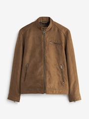 Tan Brown Faux Suede Biker Jacket - Image 6 of 10