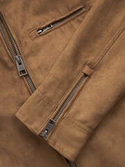 Tan Brown Faux Suede Biker Jacket - Image 9 of 10