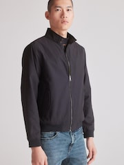 Black Plain Shower Resistant Check Lining Harrington Jacket - Image 1 of 8