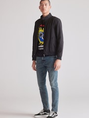 Black Plain Shower Resistant Check Lining Harrington Jacket - Image 2 of 8