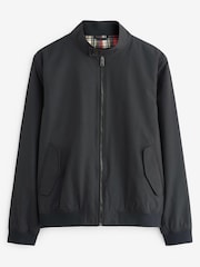 Black Plain Shower Resistant Check Lining Harrington Jacket - Image 3 of 8