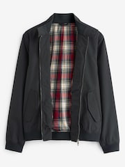 Black Plain Shower Resistant Check Lining Harrington Jacket - Image 4 of 8