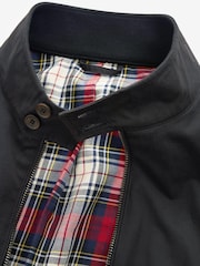 Black Plain Shower Resistant Check Lining Harrington Jacket - Image 6 of 8