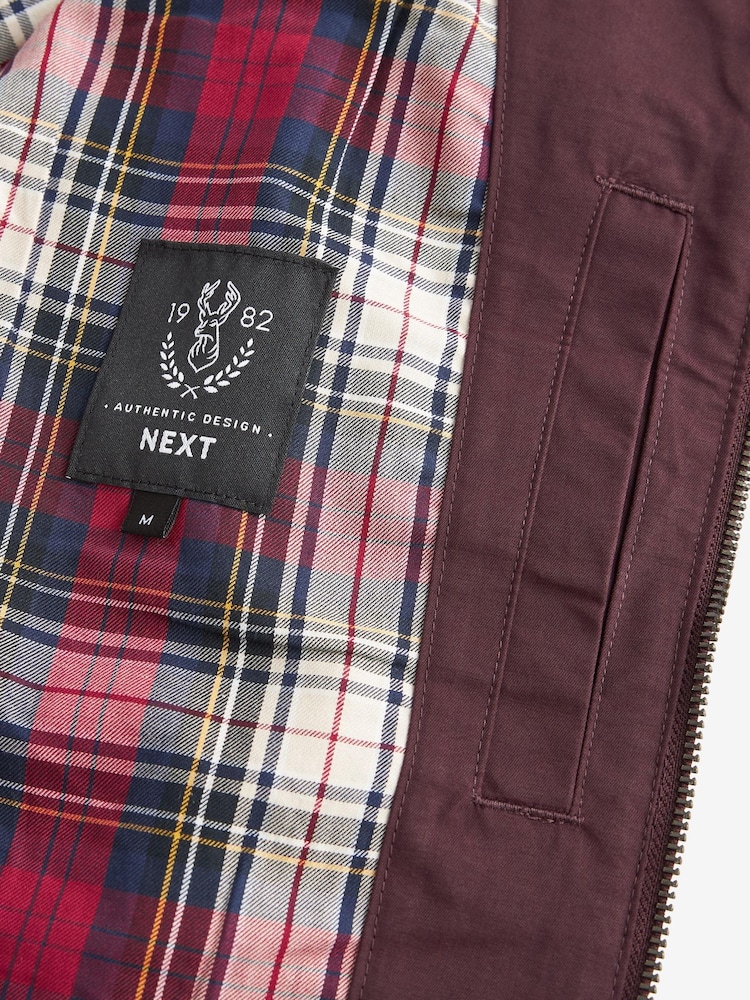 Burgundy Red Shower Resistant Check Lining Harrington Jacket - Image 10 of 11