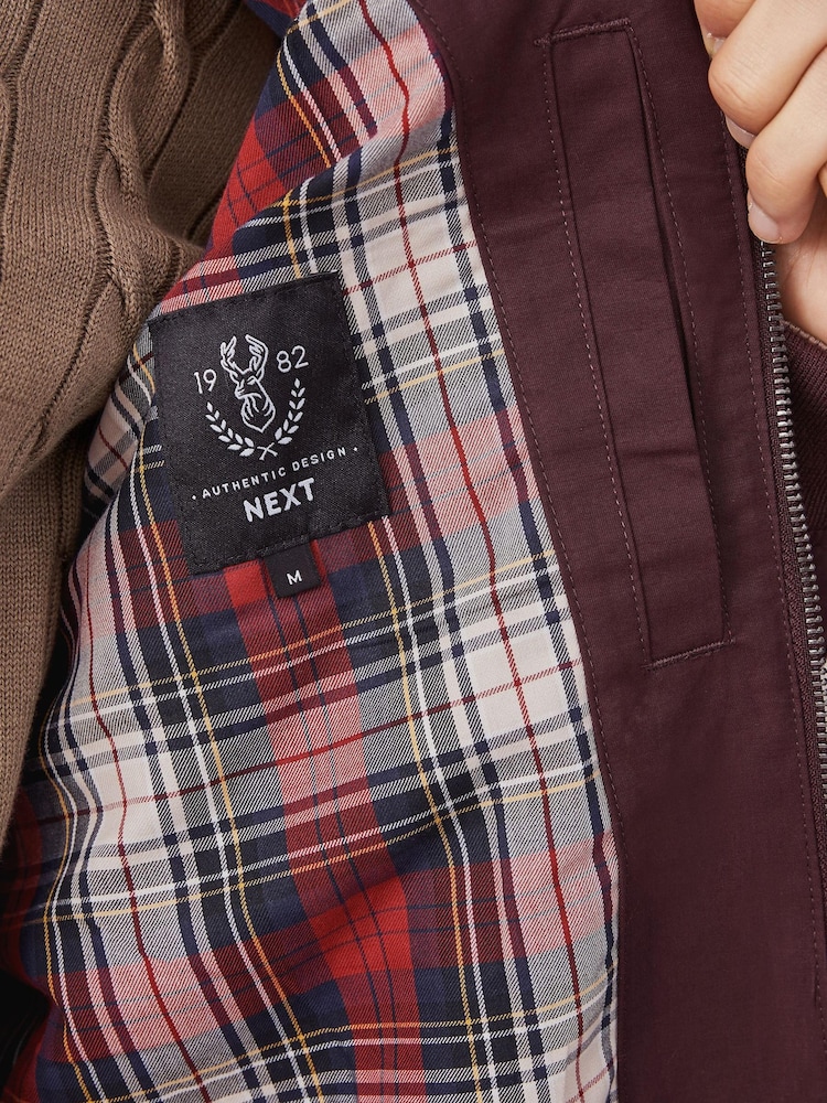 Burgundy Red Shower Resistant Check Lining Harrington Jacket - Image 5 of 11