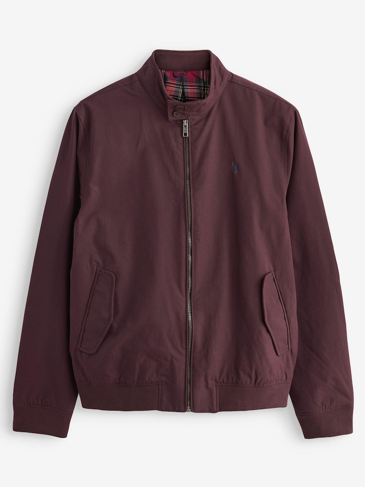 Burgundy Red Shower Resistant Check Lining Harrington Jacket - Image 6 of 11