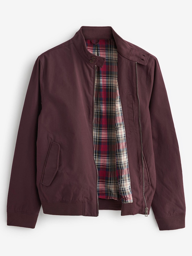 Burgundy Red Shower Resistant Check Lining Harrington Jacket - Image 7 of 11