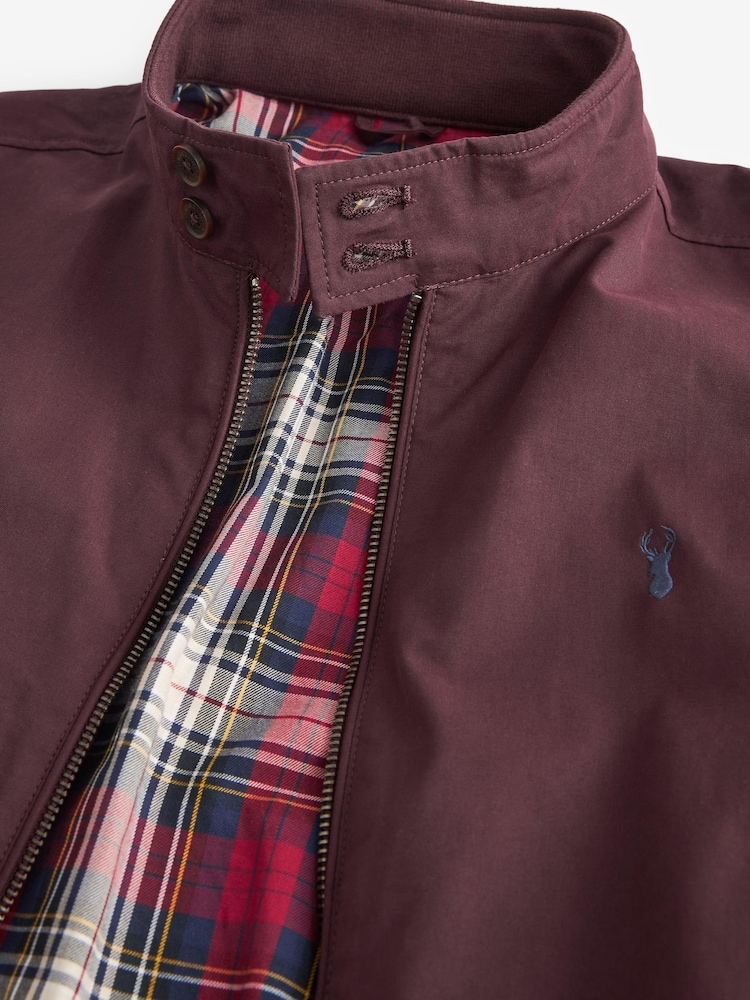 Burgundy Red Shower Resistant Check Lining Harrington Jacket - Image 8 of 11