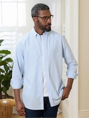Savile Row Company Light Blue Classic Fit Striped Cotton Poplin Button Down Smart Casual Shirt - Image 2 of 4
