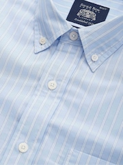 Savile Row Company Light Blue Classic Fit Striped Cotton Poplin Button Down Smart Casual Shirt - Image 3 of 4