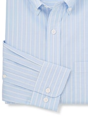 Savile Row Company Light Blue Classic Fit Striped Cotton Poplin Button Down Smart Casual Shirt - Image 4 of 4