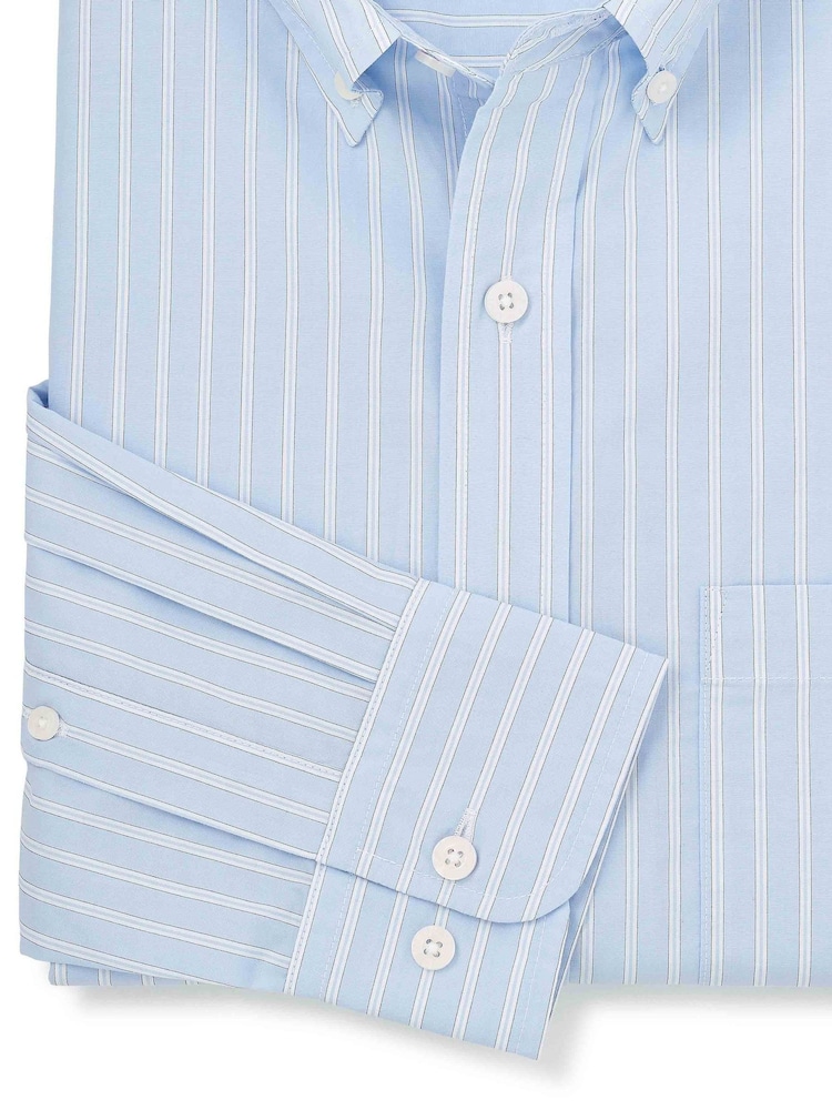 Savile Row Company Light Blue Classic Fit Striped Cotton Poplin Button Down Smart Casual Shirt - Image 4 of 4 Savile Row Company Light Blue Classic Fit Striped Cotton Poplin Button Down Smart Casual Shirt - Image 4 of 4