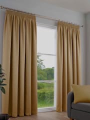 Fusion Ochre Yellow Galaxy Room Darkening Woven Pair of Pencil Pleat Curtains - Image 1 of 3