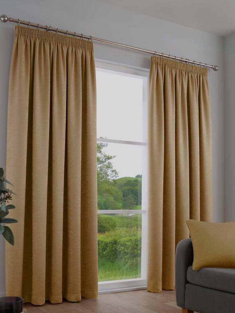 Fusion Ochre Yellow Galaxy Room Darkening Woven Pair of Pencil Pleat Curtains - Image 1 of 3