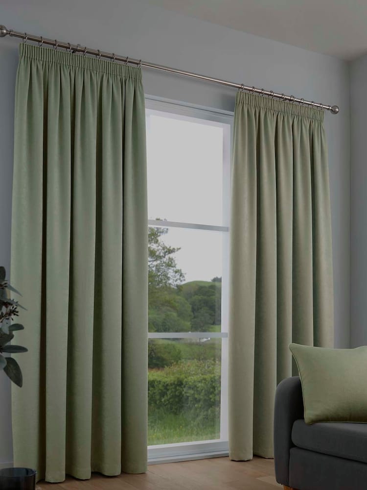 Fusion Green Galaxy Dim Out Woven Pair of Pencil Pleat Curtains - Image 1 of 3