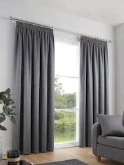 Fusion Charcoal Grey Galaxy Room Darkening Woven Pair of Pencil Pleat Curtains - Image 1 of 3