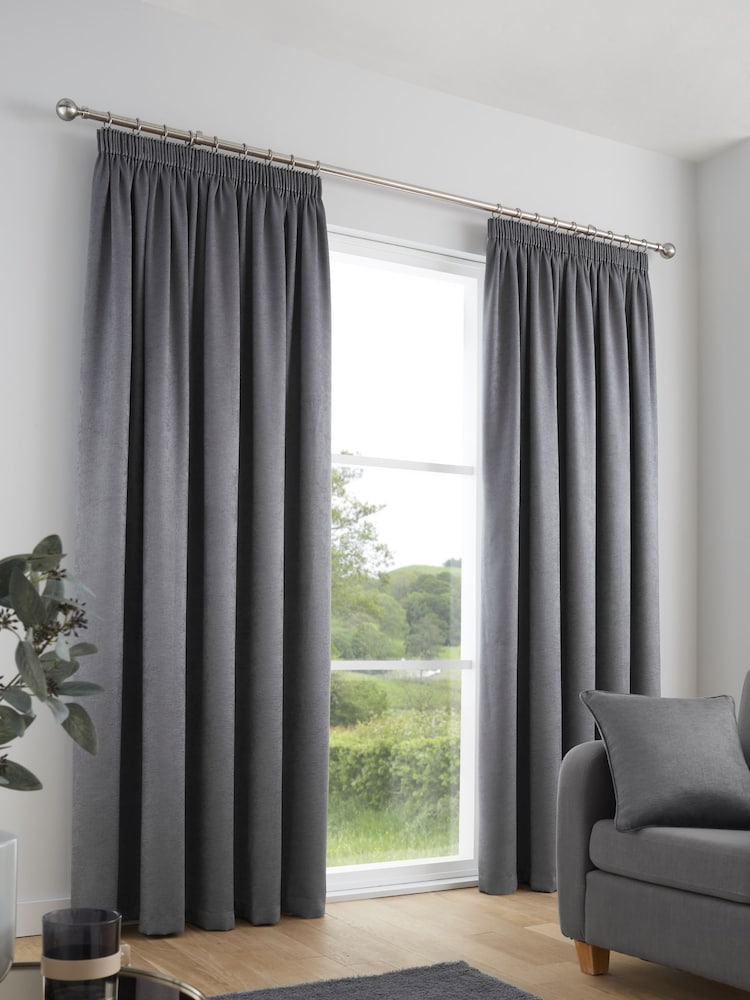 Fusion Charcoal Grey Galaxy Room Darkening Woven Pair of Pencil Pleat Curtains - Image 1 of 3