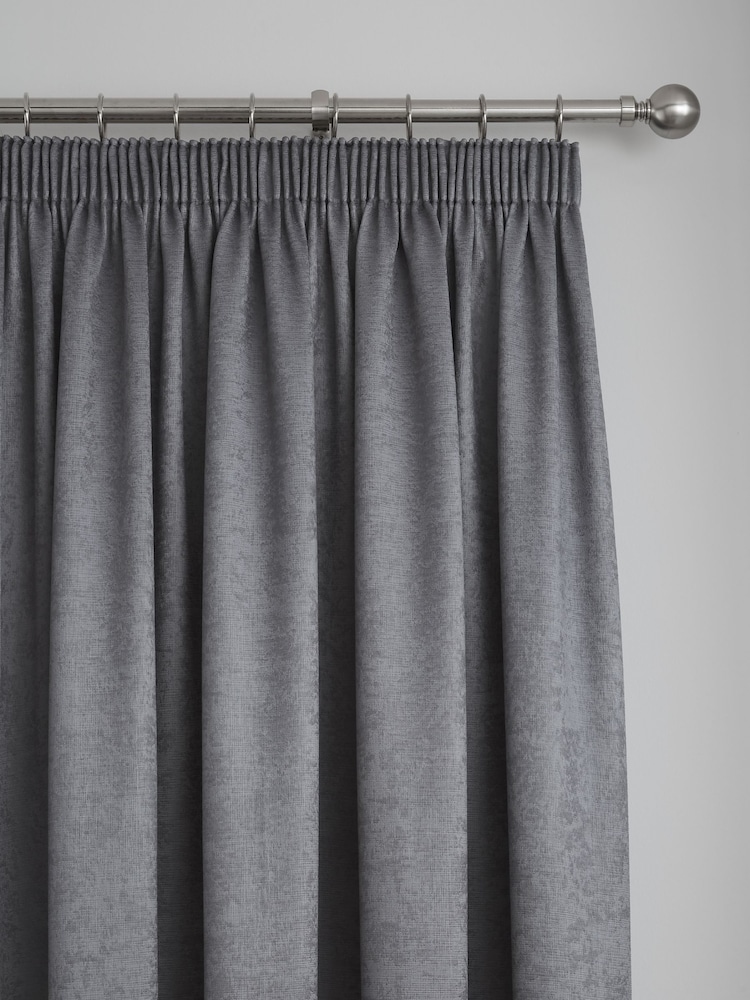 Fusion Charcoal Grey Galaxy Room Darkening Woven Pair of Pencil Pleat Curtains - Image 2 of 3