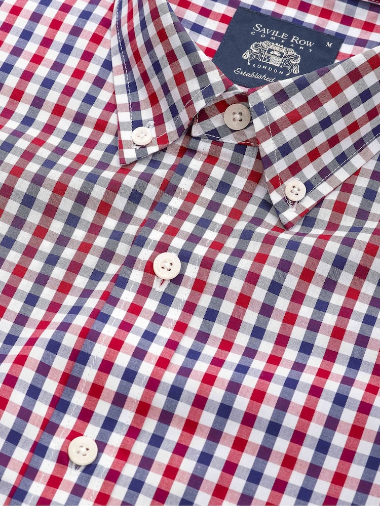 Savile Row Company Red Slim Fit Cotton Poplin Gingham Check Casual Shirt - Image 2 of 3 Savile Row Company Red Slim Fit Cotton Poplin Gingham Check Casual Shirt - Image 2 of 3