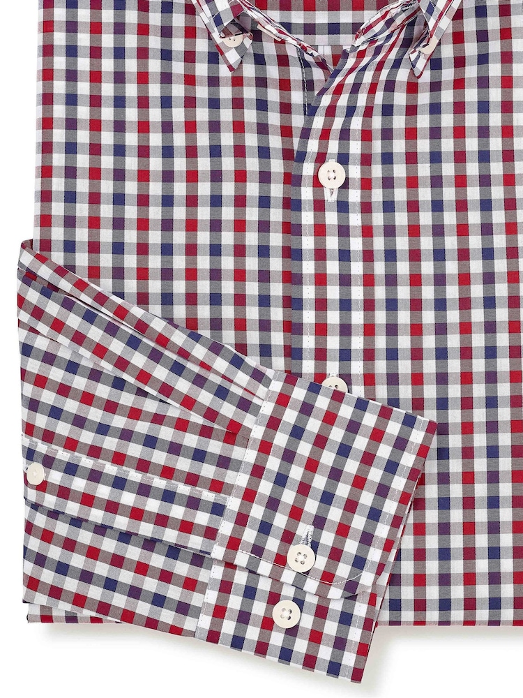 Savile Row Company Red Slim Fit Cotton Poplin Gingham Check Casual Shirt - Image 3 of 3 Savile Row Company Red Slim Fit Cotton Poplin Gingham Check Casual Shirt - Image 3 of 3