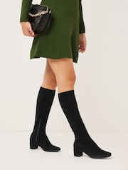 Black Forever Comfort Sock Block Heel Knee High Boots - Image 2 of 7
