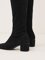 Black Forever Comfort Sock Block Heel Knee High Boots - Image 3 of 7