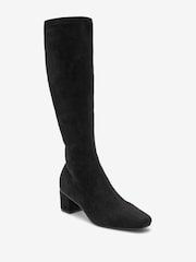 Black Forever Comfort Sock Block Heel Knee High Boots - Image 5 of 7