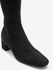Black Forever Comfort Sock Block Heel Knee High Boots - Image 6 of 7