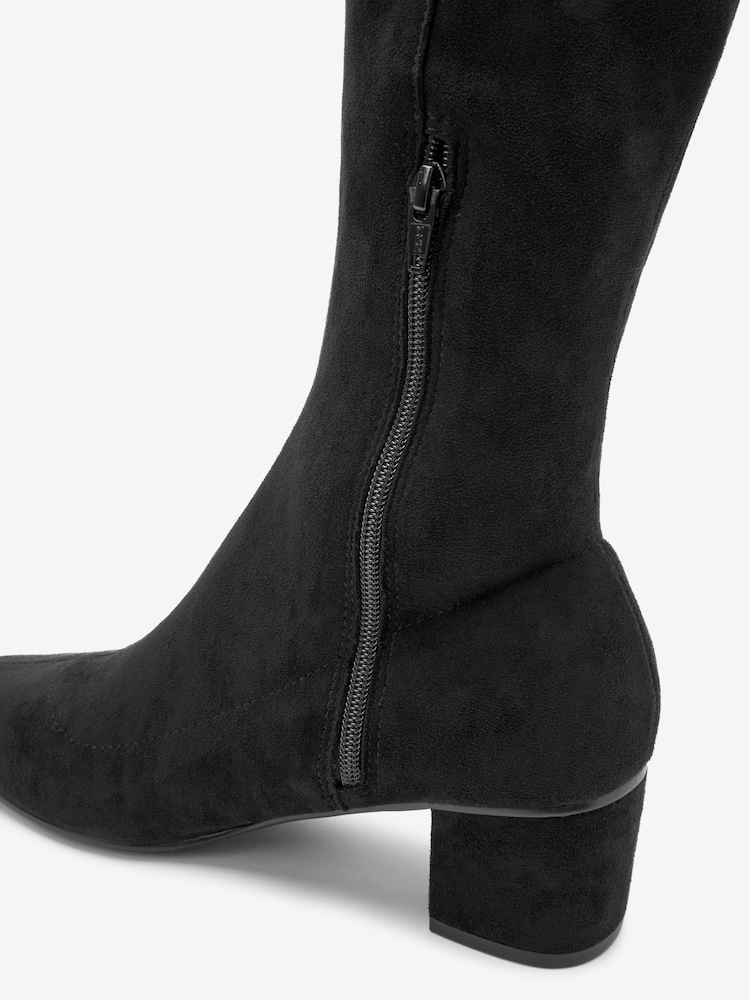 Black Forever Comfort Sock Block Heel Knee High Boots - Image 7 of 7