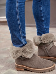 Grey Forever Comfort® Faux Fur Lined Buckle Detail Boots - Image 4 of 9