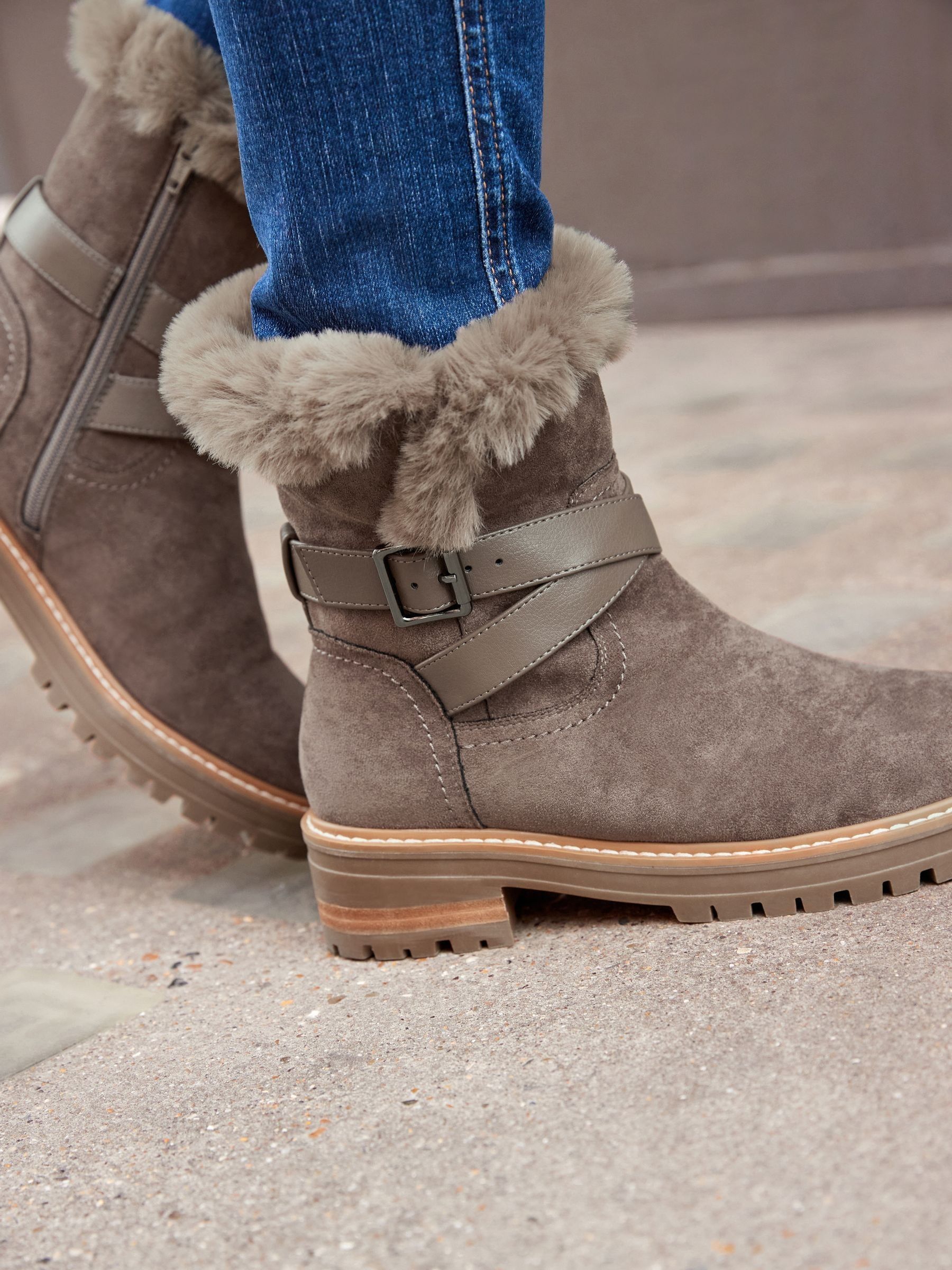 Buy Grey Forever Comfort Faux Fur Lined Buckle Detail Boots from Next Germany