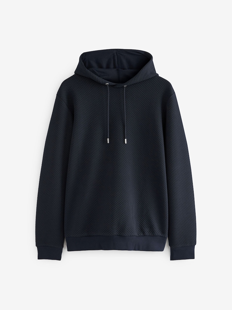 Navy Blue Hooded Premium Textured Overhead Hoodie - Image 1 of 7