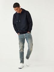 Navy Blue Hooded Premium Textured Overhead Hoodie - Image 5 of 7