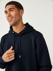 Navy Blue Hooded Premium Textured Overhead Hoodie - Image 6 of 7