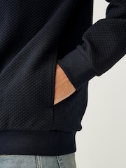 Navy Blue Hooded Premium Textured Overhead Hoodie - Image 7 of 7