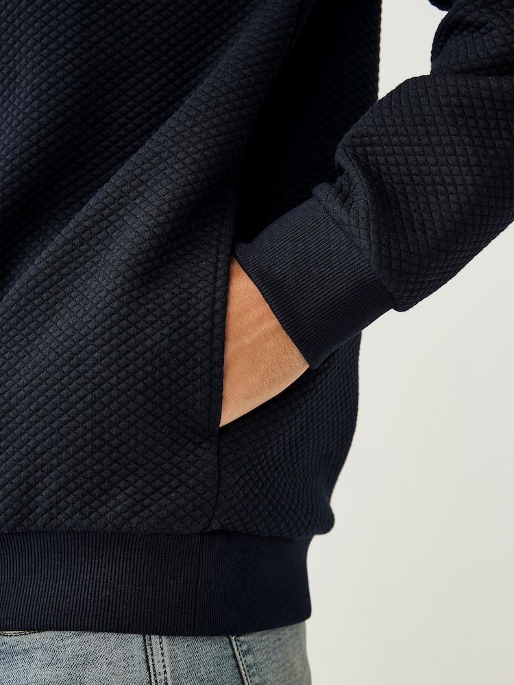 Navy Blue Hooded Premium Textured Overhead Hoodie - Image 7 of 7