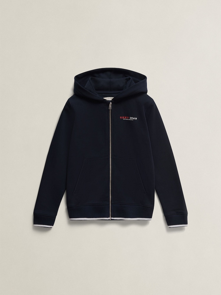 GANT Blue Collegiate Graphic Full Zip Hoodie - Image 1 of 4
