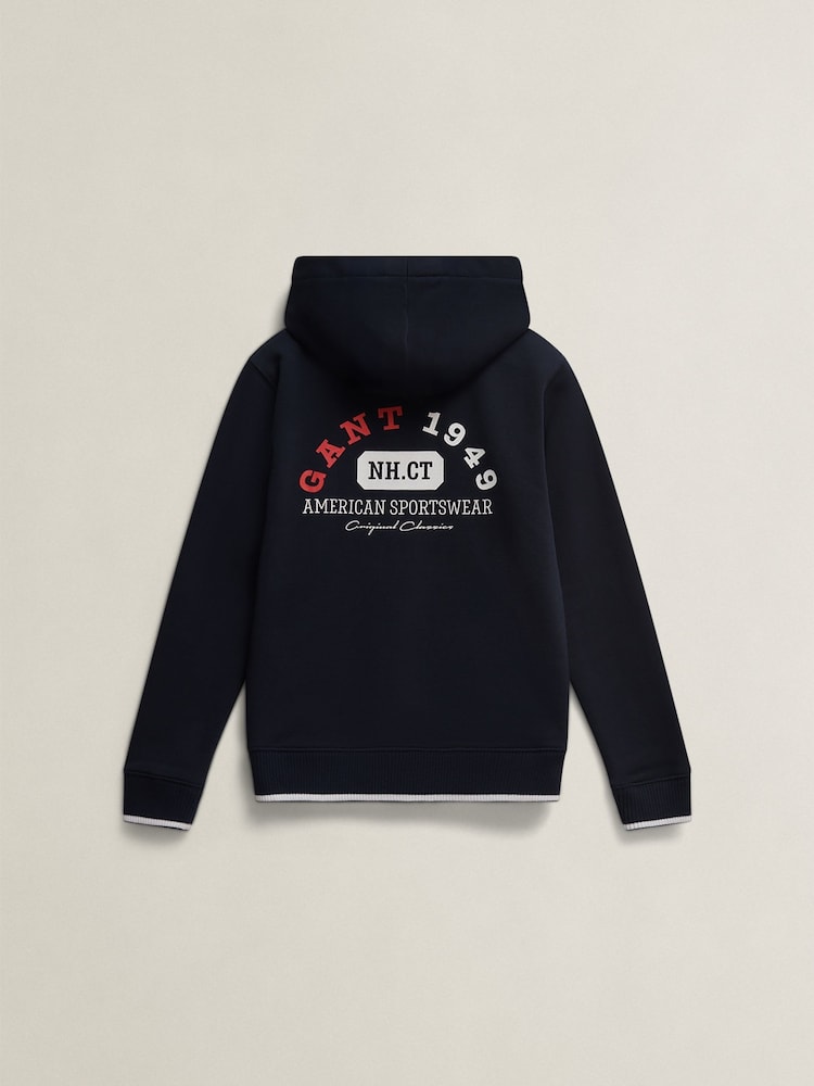 GANT Blue Collegiate Graphic Full Zip Hoodie - Image 2 of 4