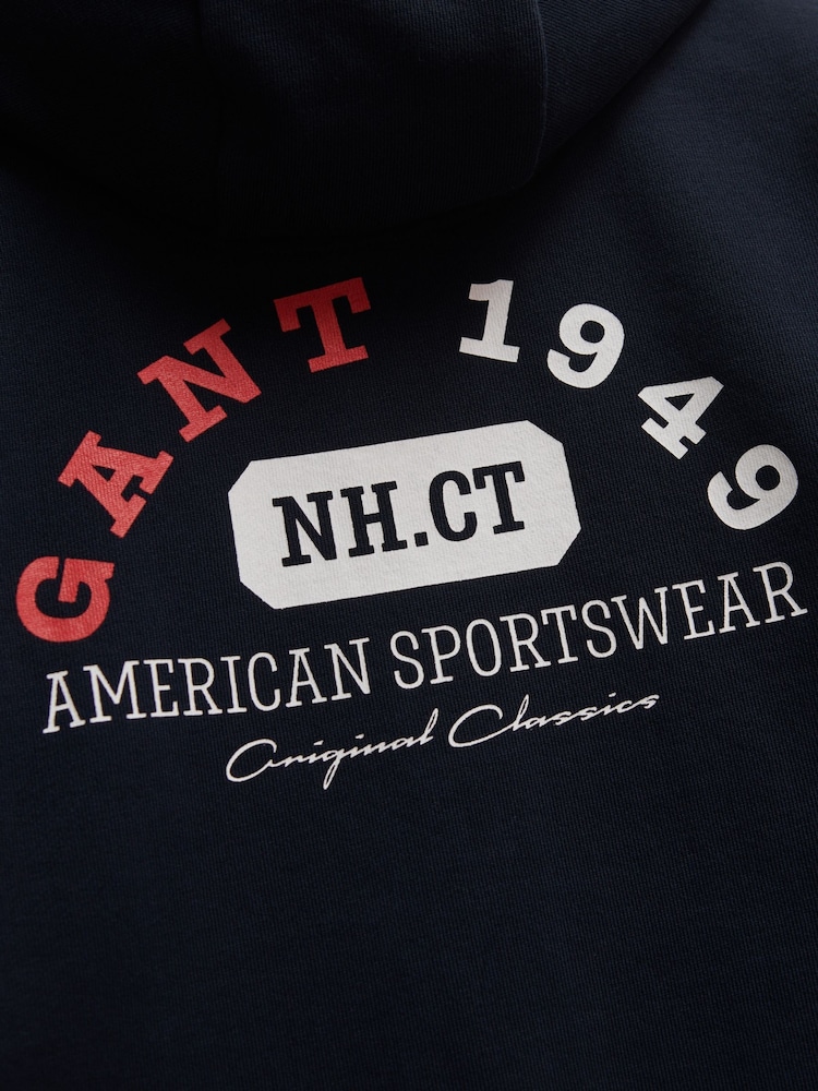 GANT Blue Collegiate Graphic Full Zip Hoodie - Image 4 of 4