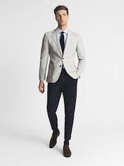 Reiss Oatmeal Lindhurst Slim Fit Single Breasted Check Blazer - Image 3 of 5