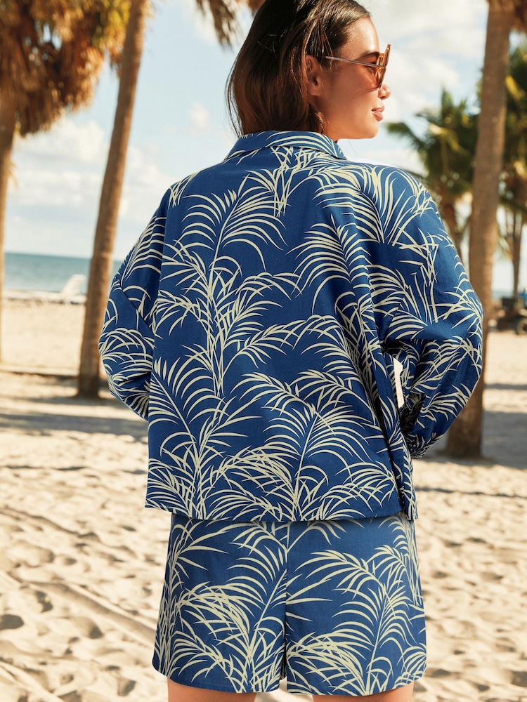 Blue Palm Print Co-ord Cotton Shirt - Image 2 of 4