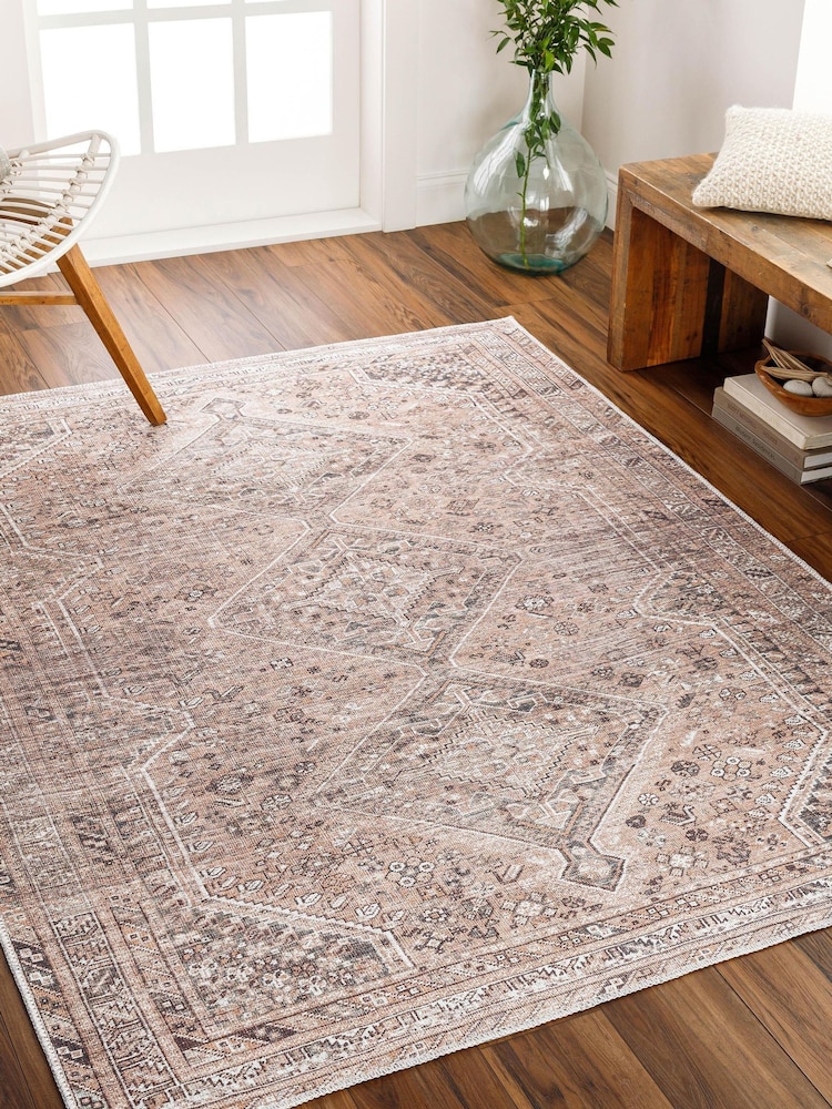 LIVABLISS Pink Amelie Vintage Traditional Washable Rug - Image 1 of 6 LIVABLISS Pink Amelie Vintage Traditional Washable Rug - Image 1 of 6