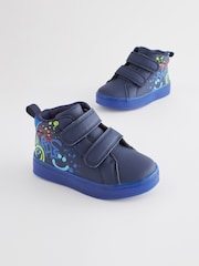 Navy Blue Graffiti Touch Fastening Light Up Hi Top Boots - Image 1 of 6