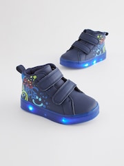 Navy Blue Graffiti Touch Fastening Light Up Hi Top Boots - Image 2 of 6
