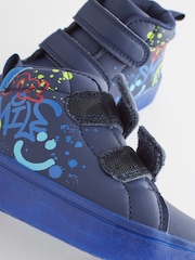 Navy Blue Graffiti Touch Fastening Light Up Hi Top Boots - Image 6 of 6