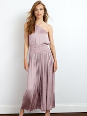Hellpink - Plissiertes One-Shoulder-Midikleid aus Satin - Bild 1 von 5